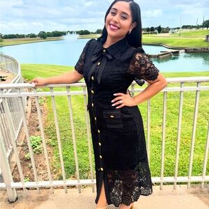 Elegant Black Lace Dress with Gold Accents